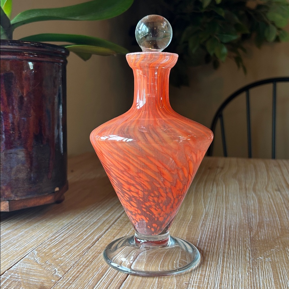 Large Vintage Art Glass Perfume Bottle White Cristal Italy.